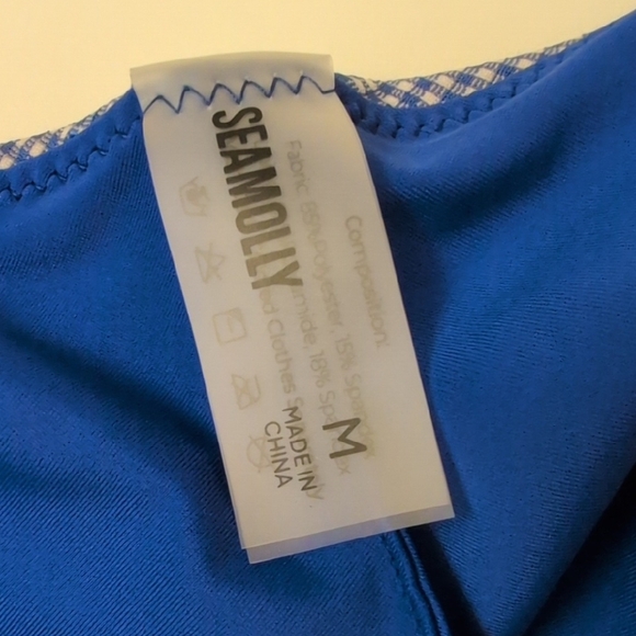 Seamolly Blue Mini Gingham Drawstring Tied Brazilian Bottom Bikini Set - Size M - Picture 10 of 11